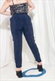 VINTAGE TROUSERS 80S HIGH-WAISTED SILKY BLUE TAPERED PANTS