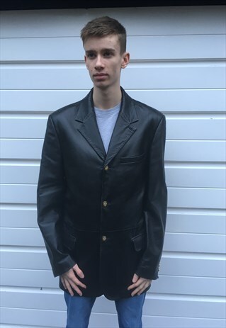 MENS VINTAGE 80S VERSACE BLACK REAL LEATHER MIDI JACKET COAT