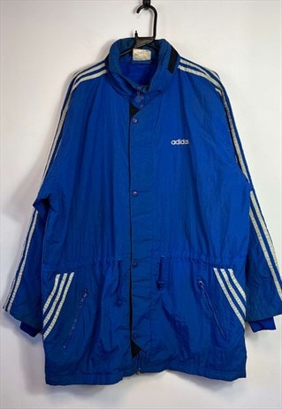 VINTAGE ADIDAS BLUE LONG COAT JACKET FOOTBALL XL