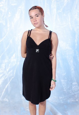 VINTAGE FILA BLACK TOWELLING SUMMER DRESS
