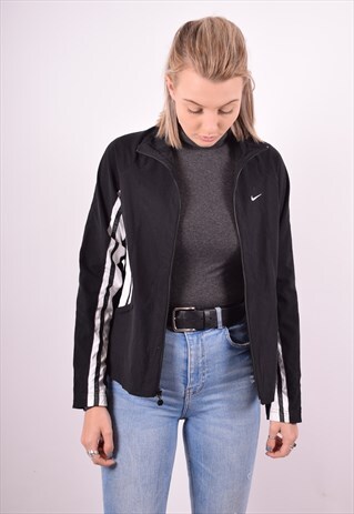 NIKE WOMENS VINTAGE TRACKSUIT TOP JACKET SMALL BLACK 90S
