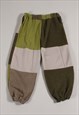 REWORKED VINTAGE PATCHWORK FLEECE JOGGERS IN GREEN LARGE
