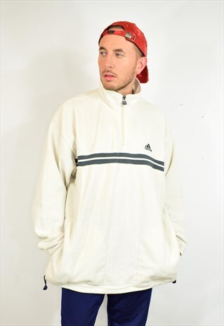 VINTAGE 90S ADIDAS CREAM PULLOVER FLEECE JACKET