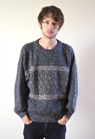 80S VINTAGE GREY FLECKED KNIT JUMPER