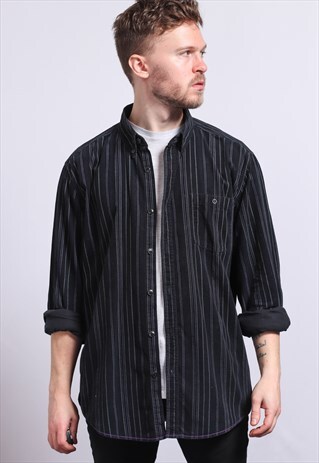 VINTAGE CORDUROY STRIPED SHIRT BLUE