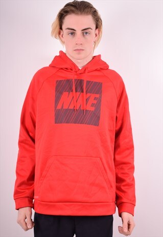 NIKE MENS VINTAGE HOODIE JUMPER LARGE RED 90S