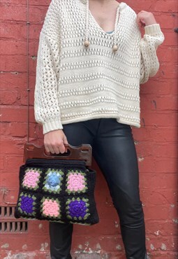 Vintage Handmade Crochet Shopper Bag