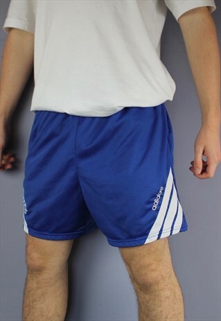 VINTAGE ADIDAS SHORTS IN BLUE WITH EMBROIDERED LOGO AND DRAW
