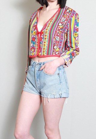 VINTAGE 1970'S MULTI COLOURED BRIGHT CROPPED JACKET