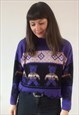 Vintage Purple & Black Jumper with Teddy Print