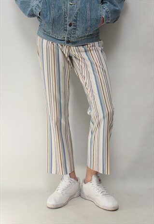 VINTAGE 70' AMAZING UNIQUE WHITE STRIPED UNISEX TROUSERS
