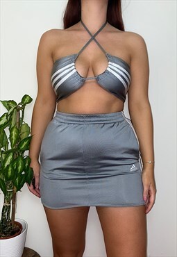 Reworked Adidas Grey Wrap Top Skirt Two Piece Set