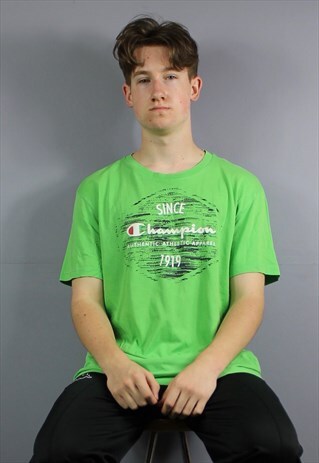VINTAGE CHAMPION T-SHIRT IN GREEN WITH PRINTED LOGO. SIZE XL