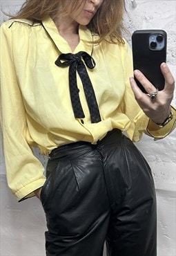 Macaroon Yellow Tie Neck Blouse - Large 