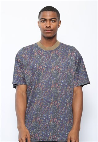 VINTAGE UNITED COTTONS PATTERN T-SHIRT PURPLE