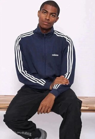 VINTAGE ADIDAS LOGO 3 STRIPE FULL ZIP SWEATSHIRT BLUE