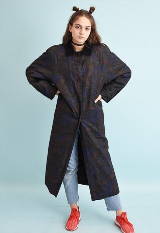 80'S RETRO ATHLEISURE ABSTRACT PRINT LONG PARKA COAT
