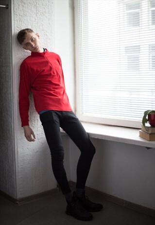 VINTAGE 90'S RED FLEECE 1/4 ZIP HIGH COLLAR SWEATSHIRT