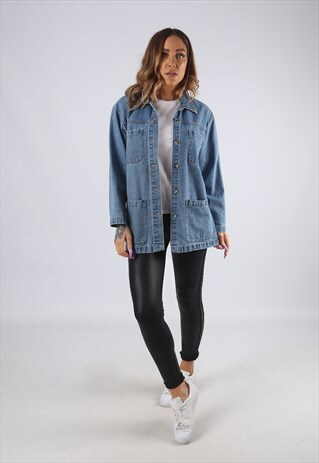 VINTAGE DENIM JACKET LONGLINE LONG UK 8 - 10 (BE1D)