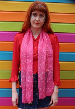 VINTAGE 70S PINK SHEER SCARF WITH BUBBLE PRINT