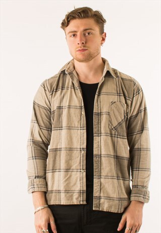 VINTAGE 90S BEIGE CHECKERED TARTAN SHIRT LARGE