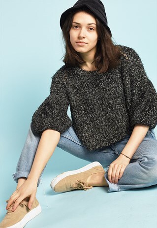 90'S RETRO JAZZY KNIT FLUFFY CROPPED JUMPER