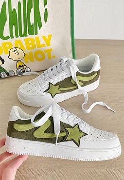 Star patch sneakers skater retro classic trainers in green