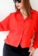 80S VINTAGE LOOSE PREPPY BLOUSE RED S M 