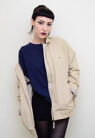 00'S RETRO BEIGE TOMMY HILFIGER BOMBER STYLE JACKET