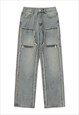 Patch work jeans retro cowboy denim pants in bleached blue