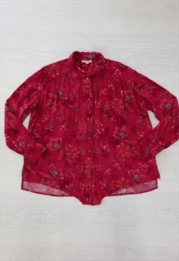 90's Vintage Blouse Red Floral Print 