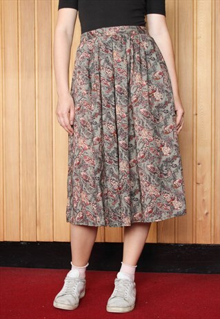 VINTAGE GREEN AND PINK PATTERNED WIDE-LEG TROUSERS