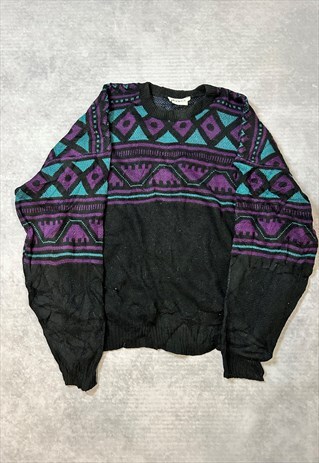 VINTAGE ABSTRACT KNITTED JUMPER FUNKY PATTERNED SWEATER
