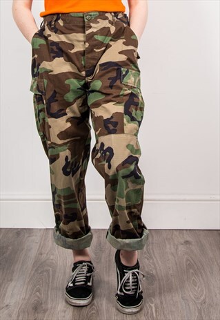 90'S VINTAGE CAMO PRINT ARMY TROUSERS CARGO PANTS