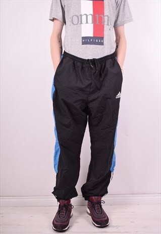 ADIDAS MENS VINTAGE TRACKSUIT TROUSERS W32 L30 BLACK 90'S