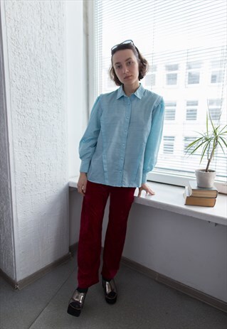 VINTAGE 70'S BLUE PUFF SLEEVE BLOUSE