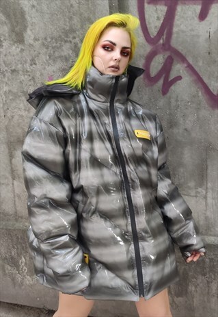 GRADIENT CLEAR SEE THOUGHT BOMBER RUBBER FEEL PUFFER JACKET