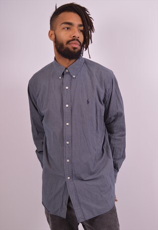 VINTAGE POLO RALPH LAUREN SHIRT CHECK NAVY BLUE