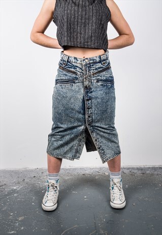 VINTAGE 1990S BLUE DENIM BUTTON DOWN MIDI SKIRT