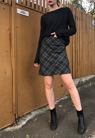90S TARTAN WOOL SKIRT