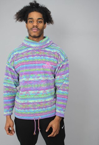 VINTAGE KAPPA MULTI COLOUR REVERSE SHAWL COLLAR FLEECE