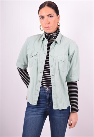 CACHAREL WOMENS VINTAGE DENIM SHIRT LARGE GREEN 90'S