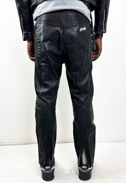 Vintage 90s moto black trousers leather 