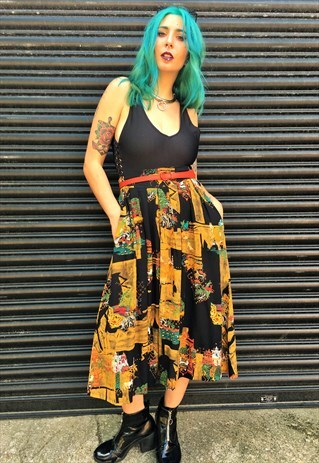VINTAGE ELEPHANT PRINT MIDI SKIRT