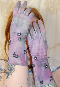 Tie Dye Pink And Purple Beaded Pearl Gloves S/M