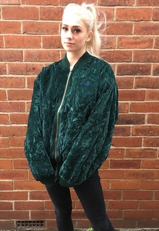VINTAGE OVERSIZED GREEN VELOUR BOMBER JACKET
