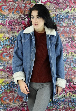 VINTAGE 80S MID BLUE BLANKET LINED DENIM JACKET. UNISEX.