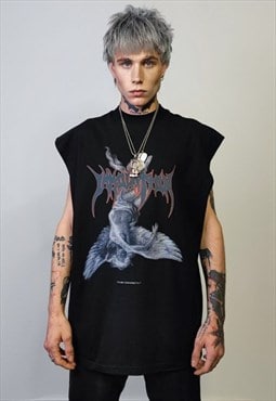 Anime print sleeveless t-shirt Gothic tank top Japanese vest