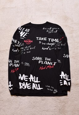 Hard Rock Cafe Black All Over Print Long Sleeve Top