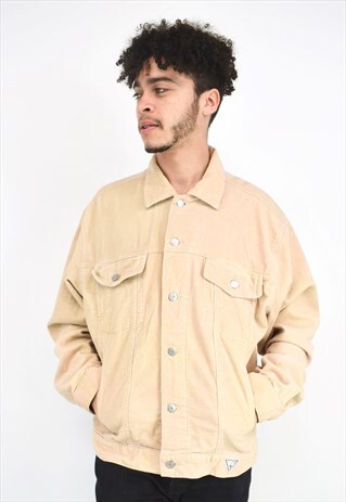 VINTAGE 90'S GUESS BEIGE CORD DENIM STYLE JACKET